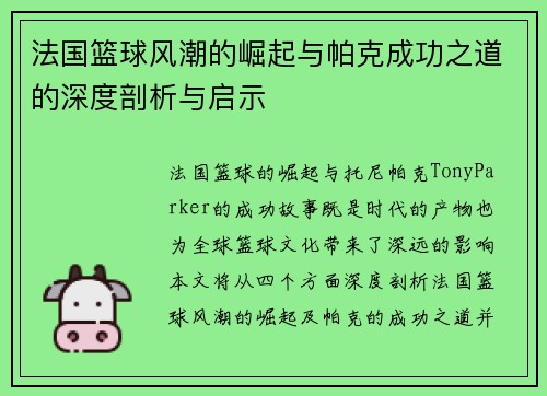法国篮球风潮的崛起与帕克成功之道的深度剖析与启示